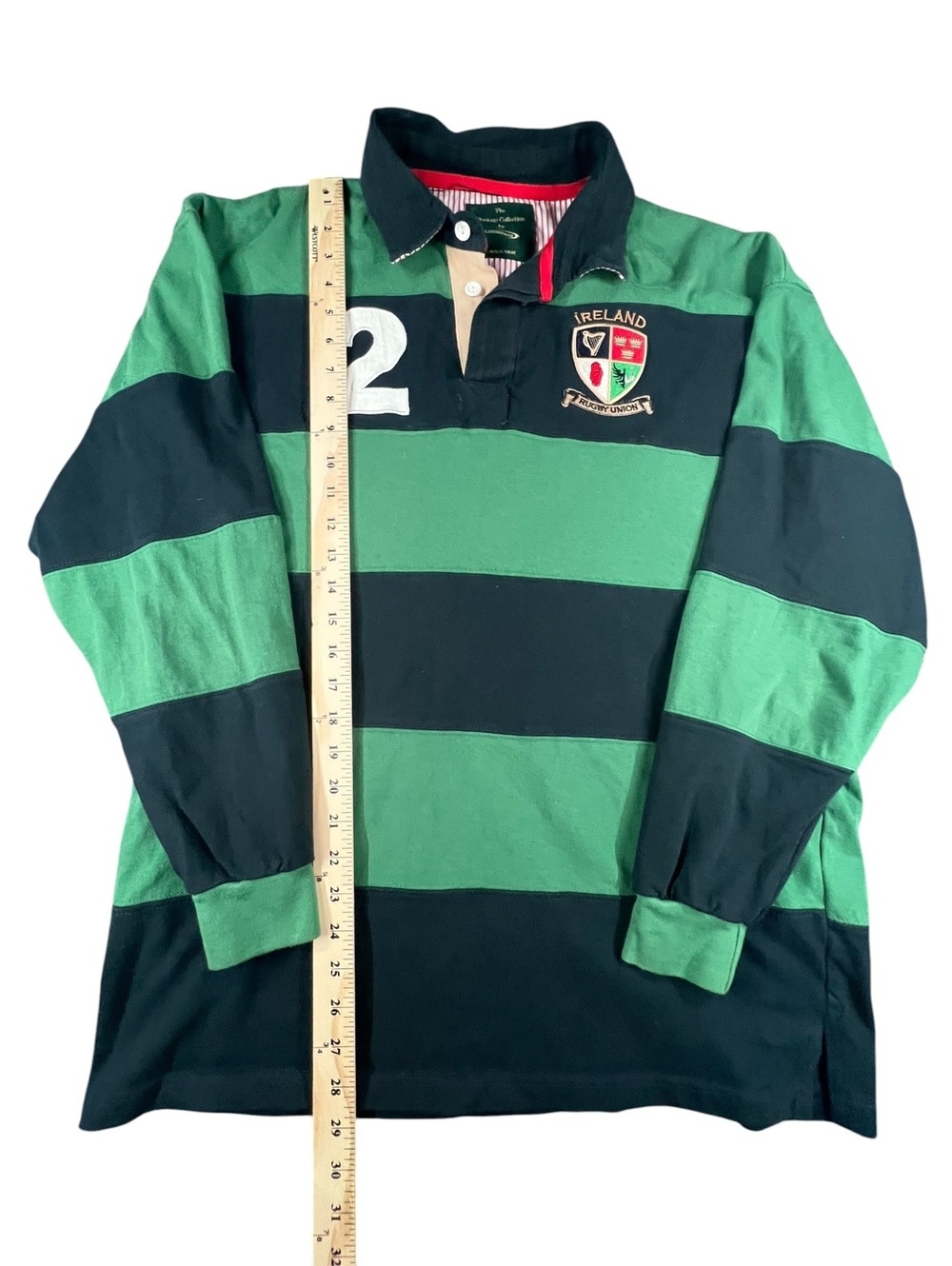 Ireland Rugby Shirt Green Navy Striped Oversized Heritage Polo Large - Picture 4 of 6